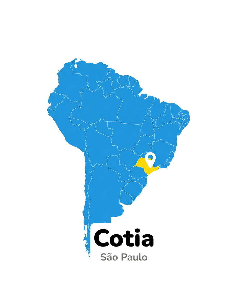 Mapa da América do Sul destacando Cotia, São Paulo